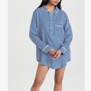 Plush Apparel Revolve Satin Striped Nightshirt NWT Blue White Sleep Shirt S